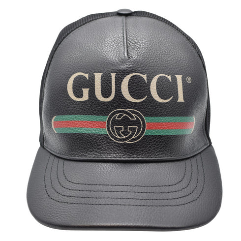 GUCCI グッチ ベースボールキャップ ロゴプリント シェリーライン レザー